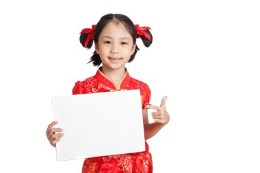 Asyalı kız cheongsam Çin boş işareti ile elbise