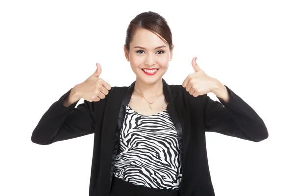 Young Asian business woman show two thumbs up — Stock Photo, Image