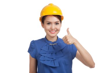 Asya mühendisi kadın başparmak sırıtmak