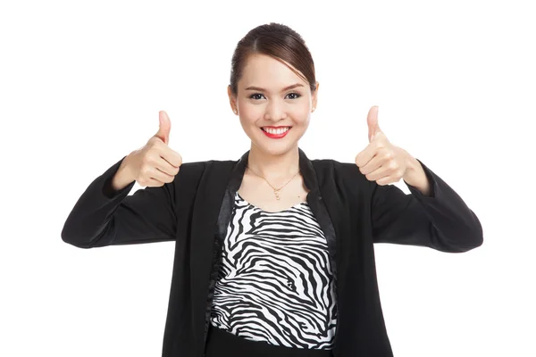 Young Asian business woman show two thumbs up — Stock Photo, Image