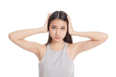 Young Asian woman close her ears clipart