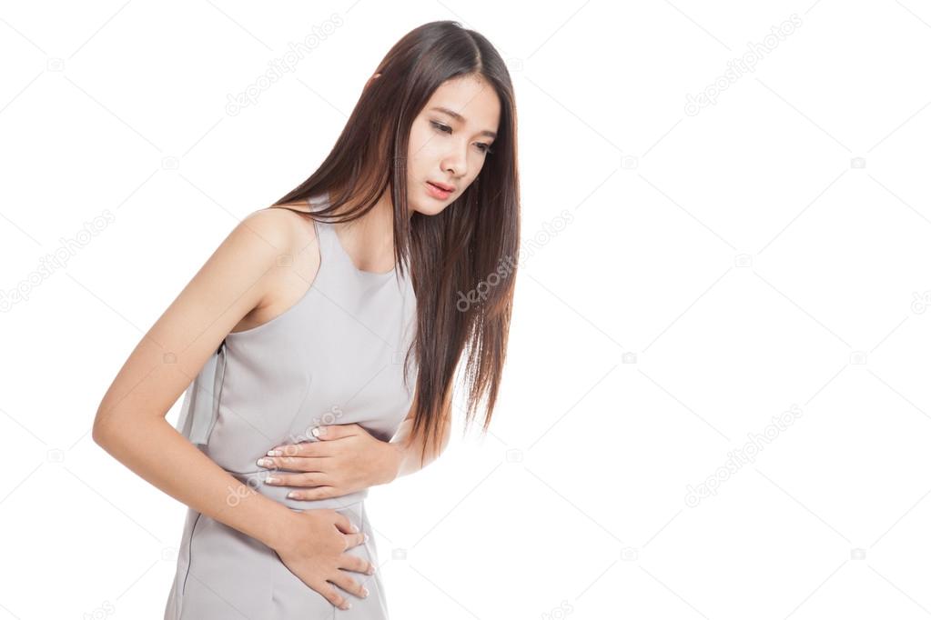 Young Asian woman got stomachache