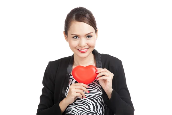 Asian business woman with red heart — Stock Photo, Image