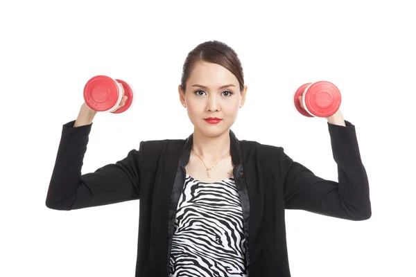 Saludable mujer de negocios asiática con mancuernas — Foto de Stock