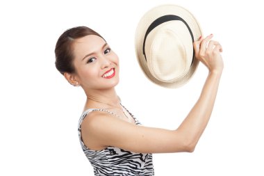 Asyalı güzel kız bir şapka ile