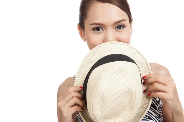 Asian beautiful girl with a hat — Stock Photo, Image