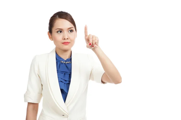 Asiática mulher de negócios tocando a tela com o dedo — Fotografia de Stock