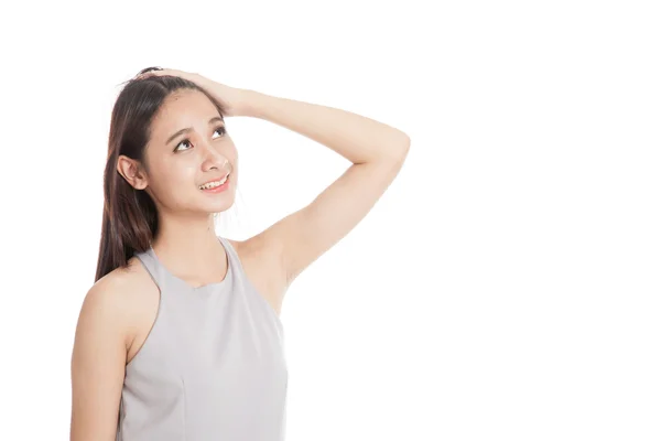 Beautiful young Asian woman look up — Stock Photo, Image