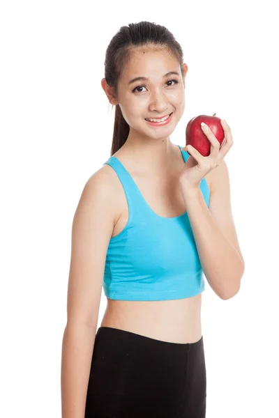 Beautiful Asian healthy girl with red apple — Stock Photo, Image