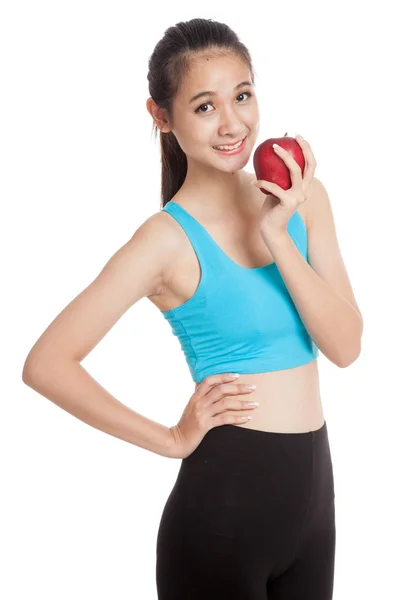 Hermosa chica sana asiática con manzana roja — Foto de Stock