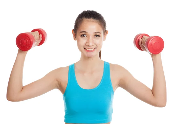 Beautiful Asian healthy girl exercise with dumbbell — Stock Photo, Image