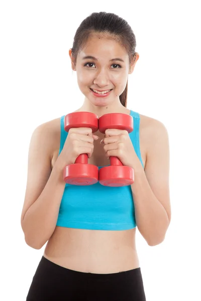 Gyönyörű ázsiai egészséges lány súlyzó edzés — Stock Fotó