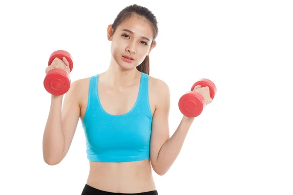 Cansado asiático saludable chica ejercicio con dumbbell —  Fotos de Stock