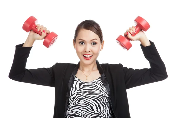 Saludable mujer de negocios asiática con mancuernas — Foto de Stock