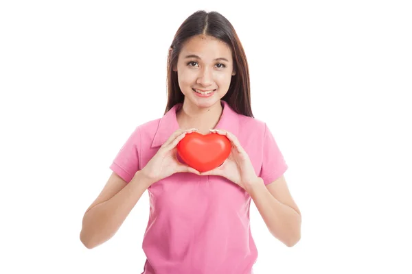 Beautiful Asian girl with red heart — Stock Photo, Image