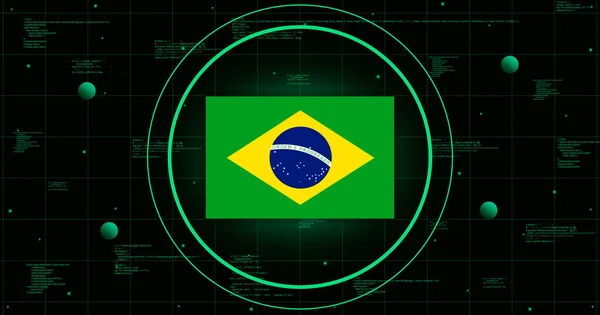 Bandeira Brasil Fundo Tecnológico Renderização — Fotografia de Stock