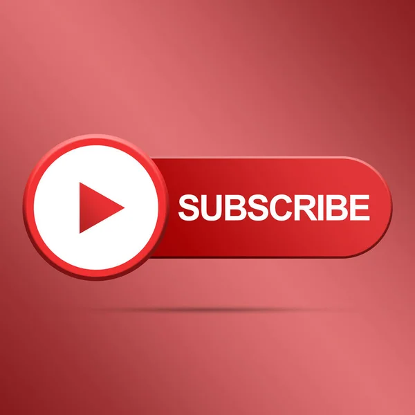Subscribe button. Red button with play icon for subscribe on channel, news, blog, stream. Youtube button 3d render