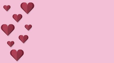 Kırmızı kalpli, sevgililer günü arkaplanı. Sevgililer Günü tatili. Aşk Günü. Broşür, afiş ve afiş üzerine geçmiş kavramı. 3B görüntüleme