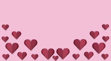 Sevgililer Günü geçmişi konsepti için kağıt kesiği kırmızı kalp. Sevgililer Günü tatili. Aşk Günü. Broşür, afiş ve afiş üzerine geçmiş kavramı. 3B görüntüleme