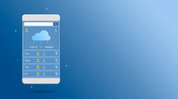 Rainy weather forecast on phone screen online widget 3d render