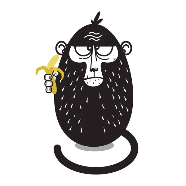 Unfriendly Black Monkey Eating Banana — Stock Vector