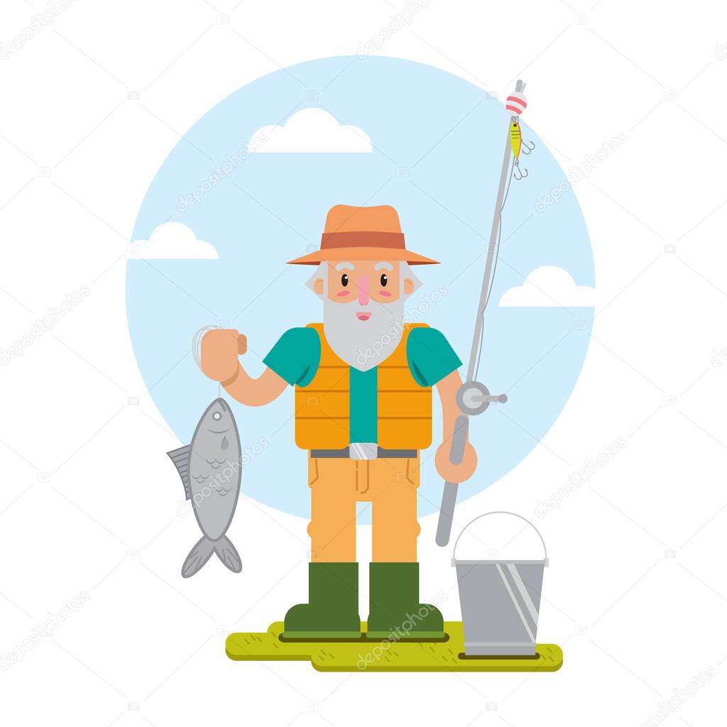 Old Fisherman Cartoon Character