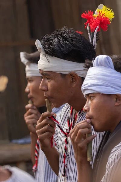 Young Boys Kuki Tribe Nagaland Playing Folk Music Performing Kisama — Stok fotoğraf