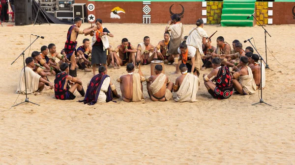 Selective Focus Image Naga Men Women Siting Performing Traditional Tribal — Stok fotoğraf