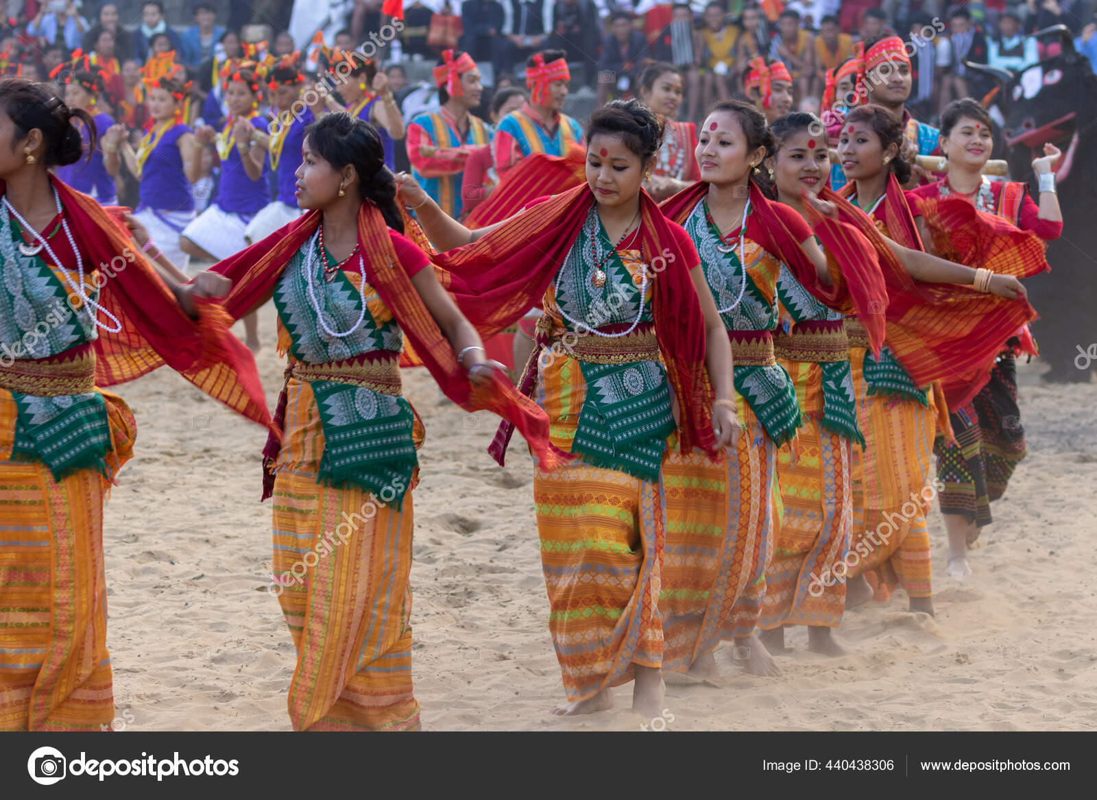 Traditional Naga Dance Being Performed Womenfolk Kisama Heritage Village Nagaland Stock