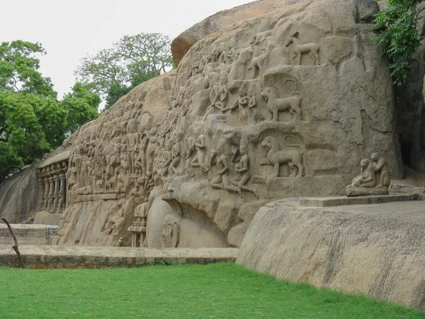 Tallados Antiguos Hechos Piedra Sitio Antiguo Mahabalipuran Cerca Chennai Tamil —  Fotos de Stock