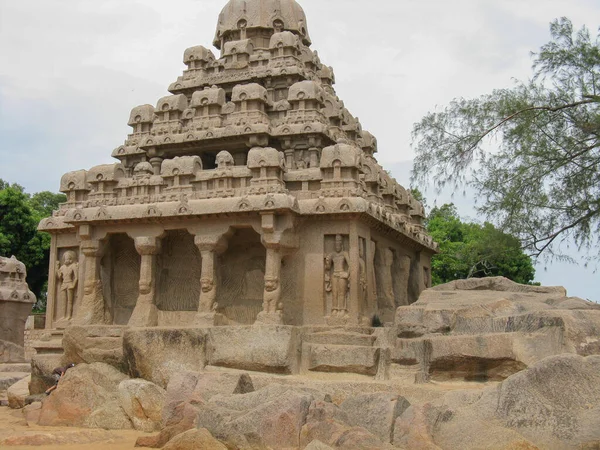 2008 마하발리푸람 인도의해 새겨진 조각들이 신전의 선택적 이미지 — 스톡 사진