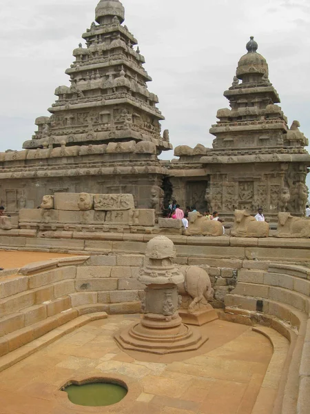 Det Berömda Shore Temple Ligger Havet Stranden Vid Mahabalipuram Chennai — Stockfoto