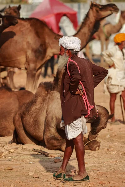 Commercianti Cammelli Con Loro Cammelli Festival Dei Cammelli Pushkar Pushkar — Foto Stock