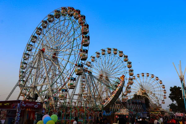 Imagen Enfoque Selectivo Ruedas Gigantes Pushkar Rajastán India Octubre 2017 —  Fotos de Stock