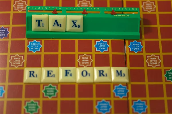 Alfabeti Sulle Monete Quadrate Utilizzati Raffigurare Parola Tax Reform — Foto Stock