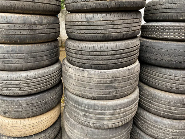 Used Worn Out Tyres Stacked One Top Each Other — Stock Photo, Image