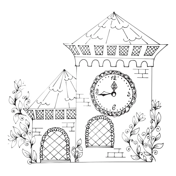 Witte contouren fairy huis — Stockvector