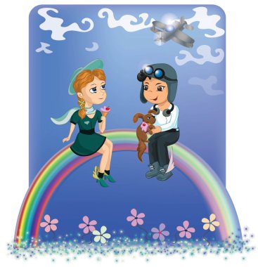 The children at the rainbow clipart