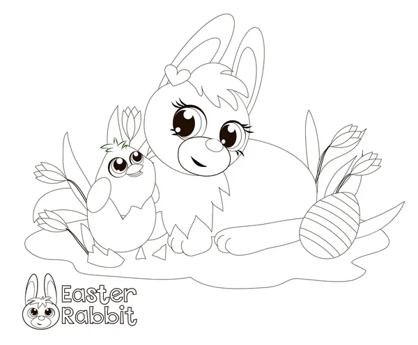 Easter Bunny and chick. Coloring book. — Stock Photo, Image