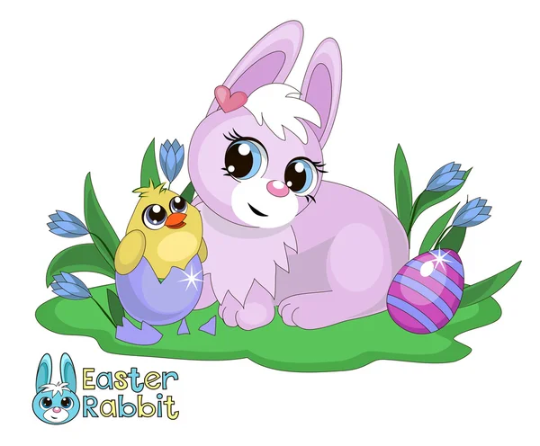 Conejo y polluelo de Pascua — Vector de stock