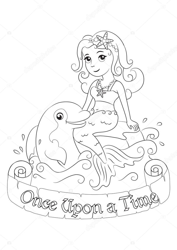 Sweetheart mermaid playing with Dolphin