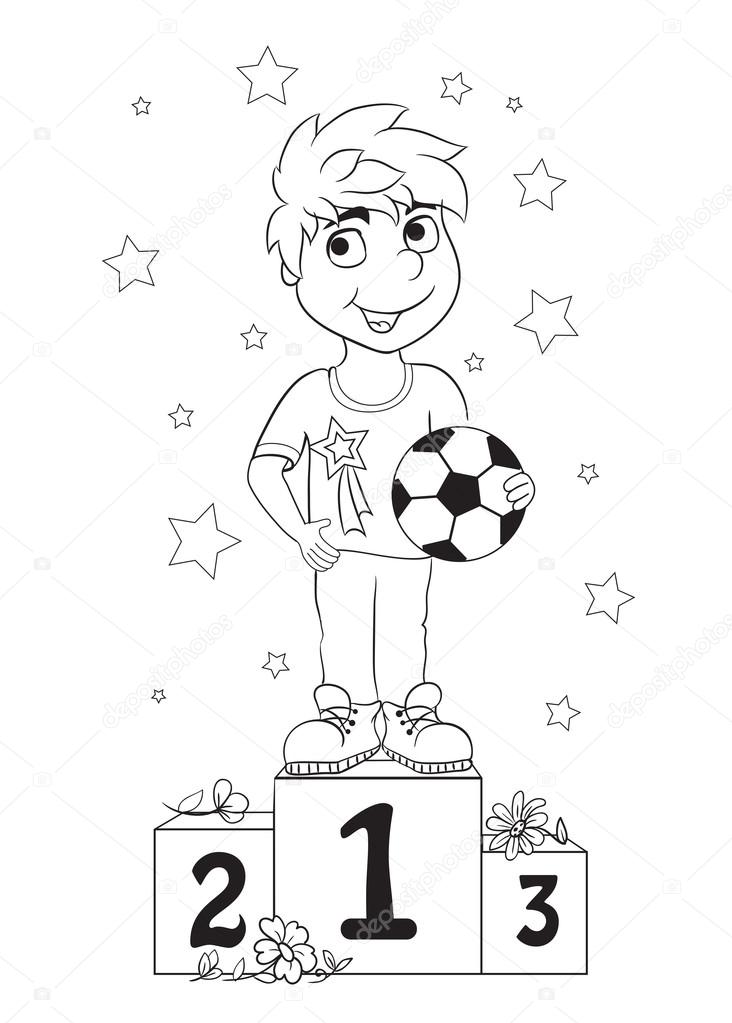 Jongen Kampioen Kinderen Boek Kleuren Stockvector Snowkat 93884428