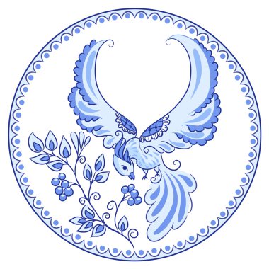 Gzhel tarzında büyülü kuş