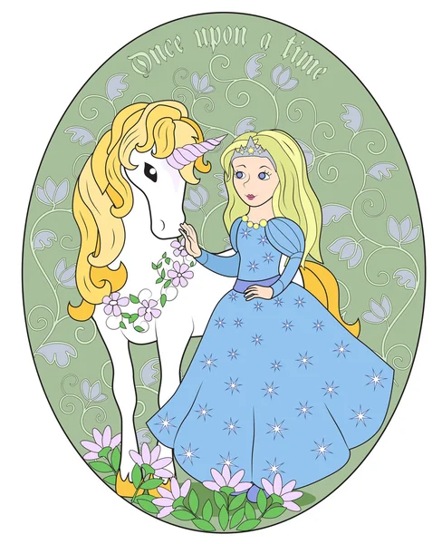 La princesa y el unicornio — Vector de stock