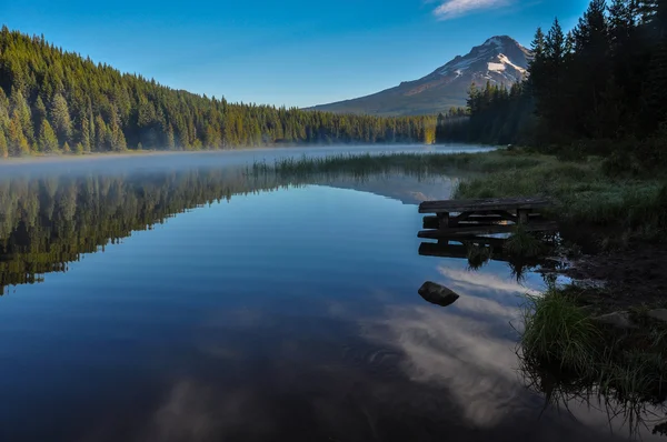 Trillium lake vroeg in de ochtend met mount hood, oregon, Verenigde Staten — Stockfoto