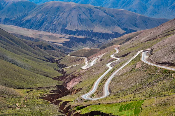 Fuzzy road going down the Andes, Argentina — Stock Photo, Image