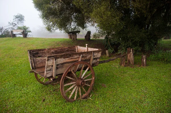 Oude houten strijdwagen in landschap van misiones, Argentinië — Stockfoto