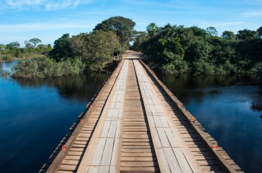 Pantanal, Brezilya ıslak topraklarda ahşap köprü