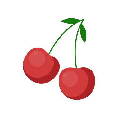 Kirazlı, yapraklı iki kırmızı dut. Beyaz arka planda yalıtılmış meyve. Vektör illüstrasyonu