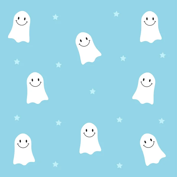 Halloween Background Seamless Pattern Cute Cartoon Ghosts — Stock Vector